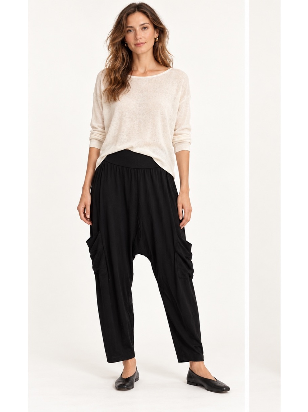 Eileen Fisher Black Relaxed Drop-Crotch Harem Lagenlook Relaxed Joggers XS/S